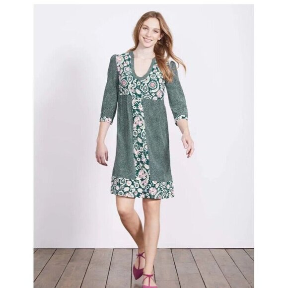 Boden MOLLIE Patchwork Floral Print Shift Boho 3/4 Sleeve Dress Mini sz. US 12R - Picture 4 of 14